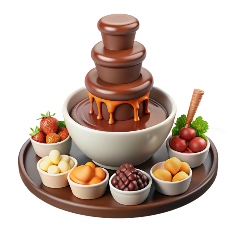 Delicious Chocolate Fountain with Assorted Dips png