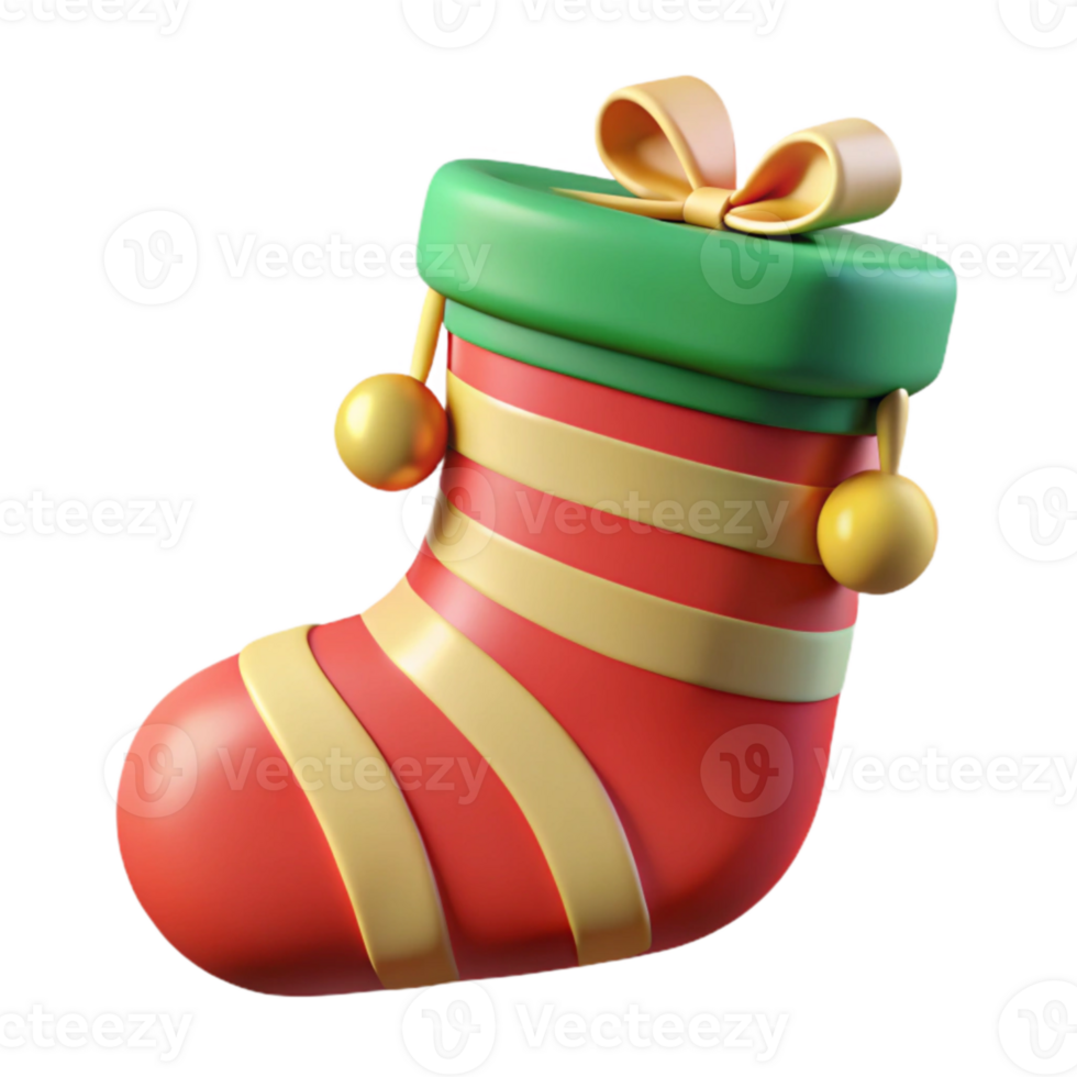 Striped Christmas Stocking with Bow and Bells png