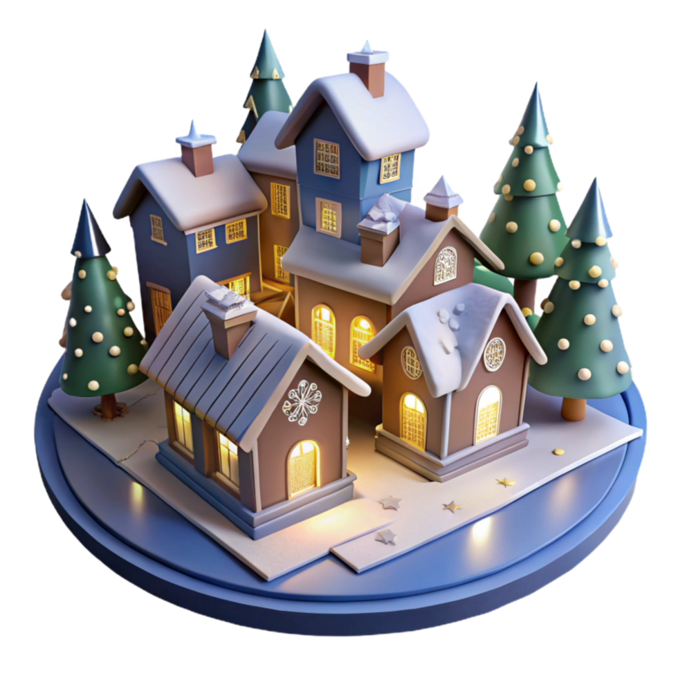 Enchanted Winter Village Festive Holiday Houses, Snowy Scene, Illuminated Lights png