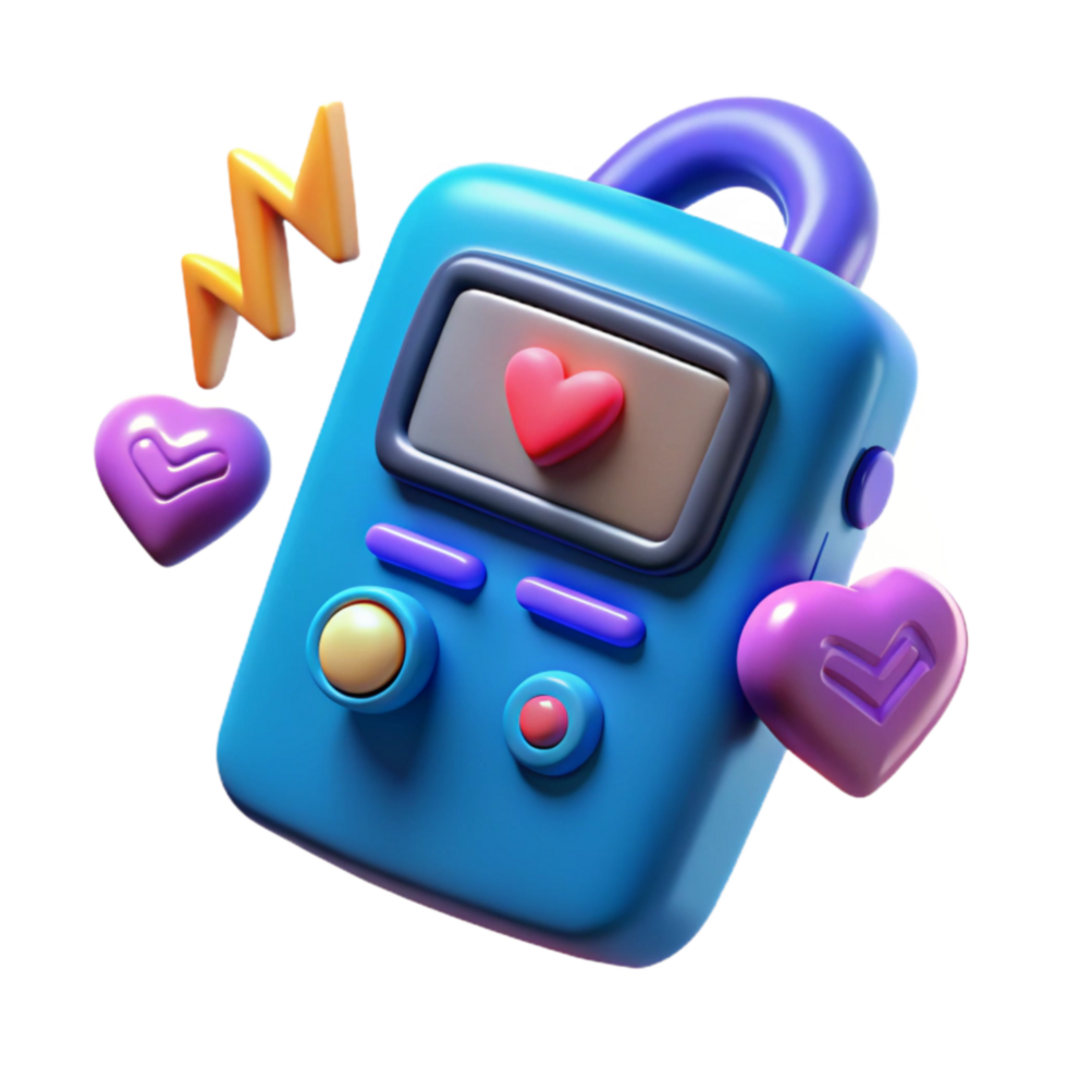 3D Render Cute Device with Hearts and Energy png