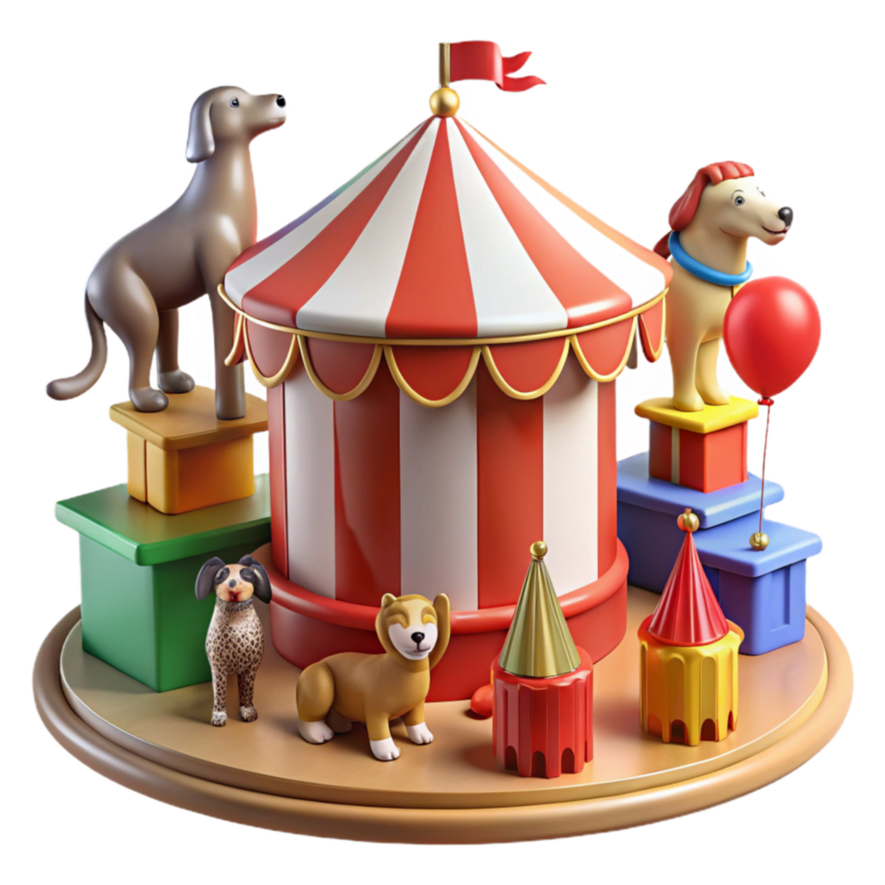 Circus Animals A 3D Render of Dogs and a Tent png
