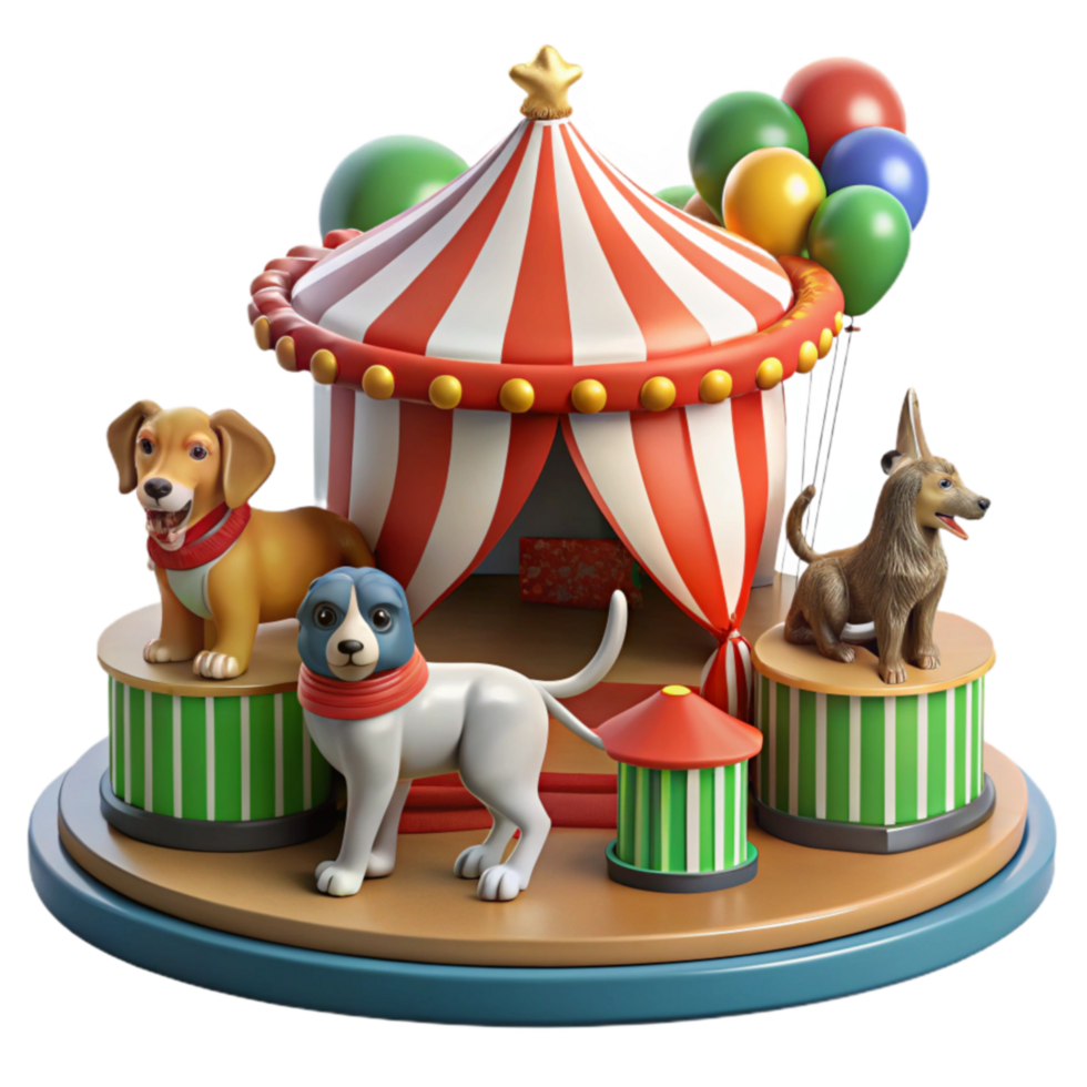 Circus Dogs Festive Tent, Balloons, and Playful Pups png