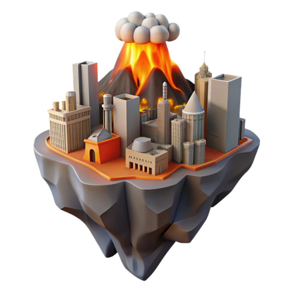 Volcanic Eruption Threat to Cityscape Disaster Simulation png