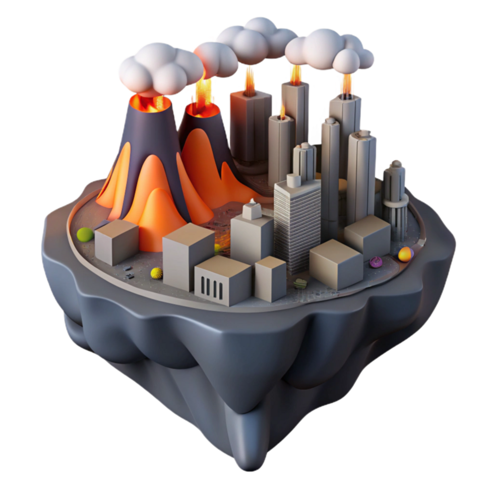 Island City Volcanic Eruption Urban Landscape png