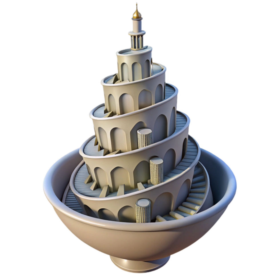 Spiral Tower in a Bowl 3D Render of Architectural Design png