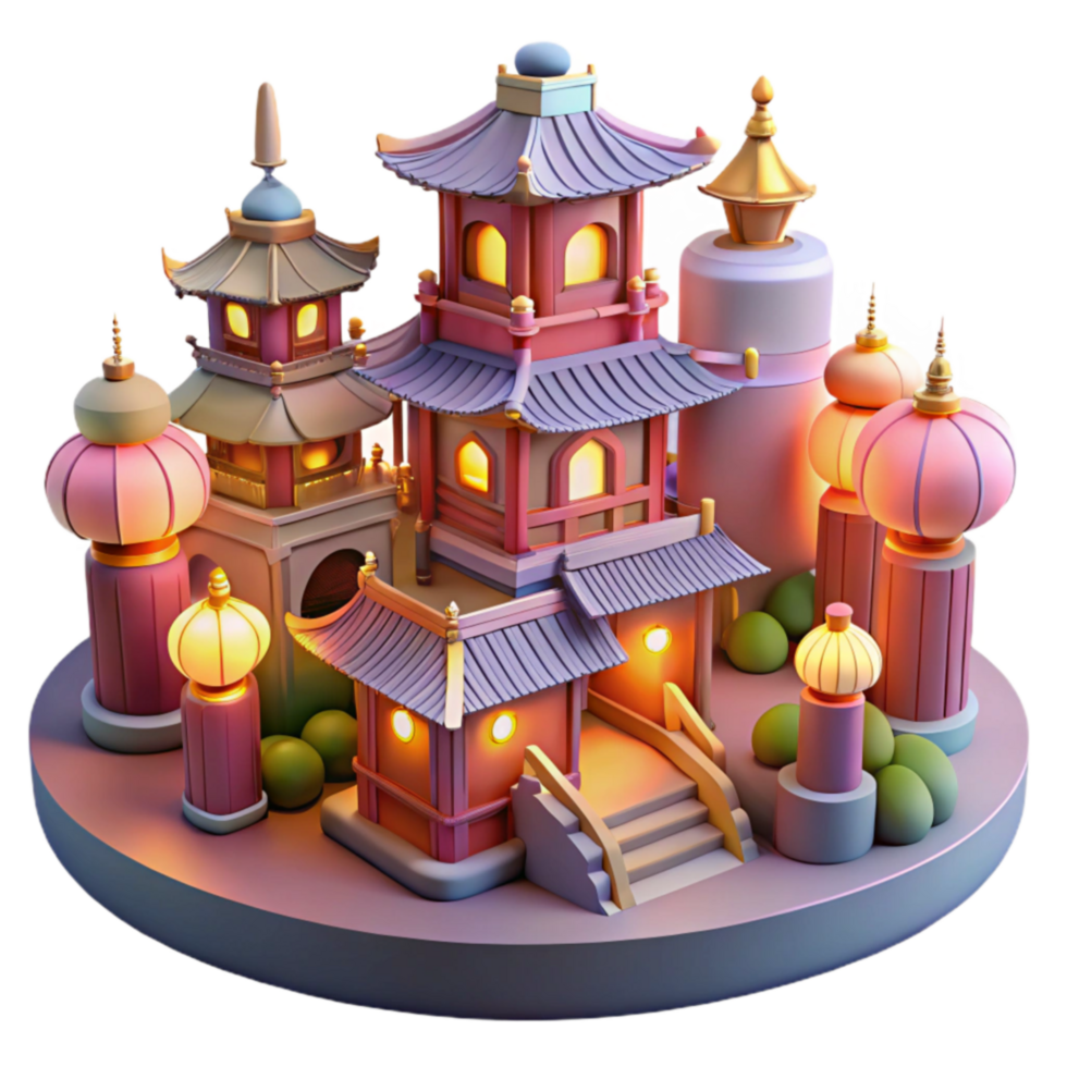 Fantasy Asian Temple Architecture 3D Model png