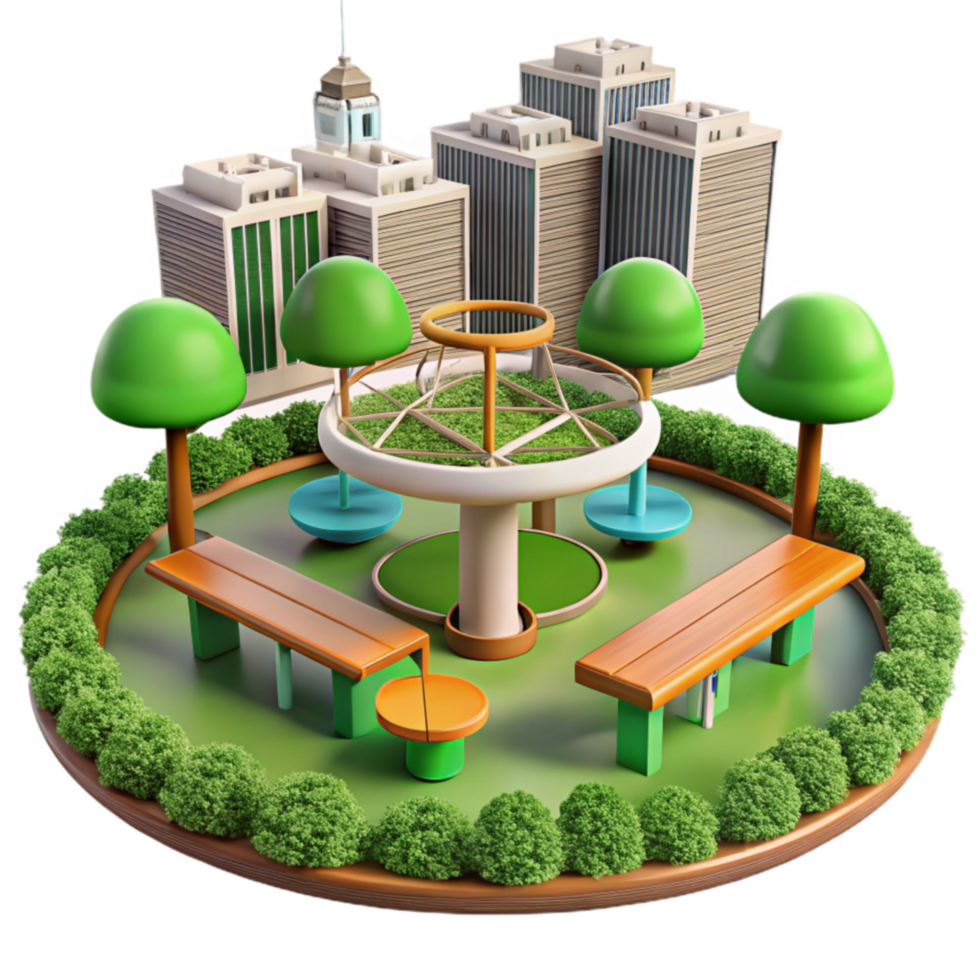 Urban Oasis City Park Design with Play Area and Seating png