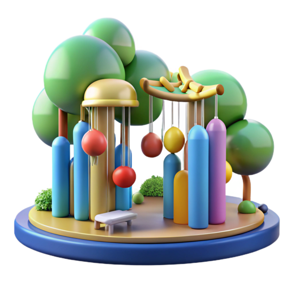 Whimsical 3D Render of Playful Garden Mobile png