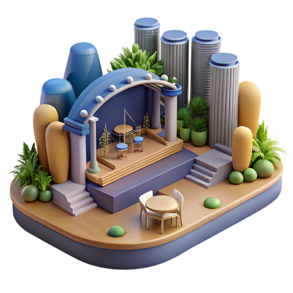 Outdoor Stage Design 3D Render of a City Park Amphitheater png