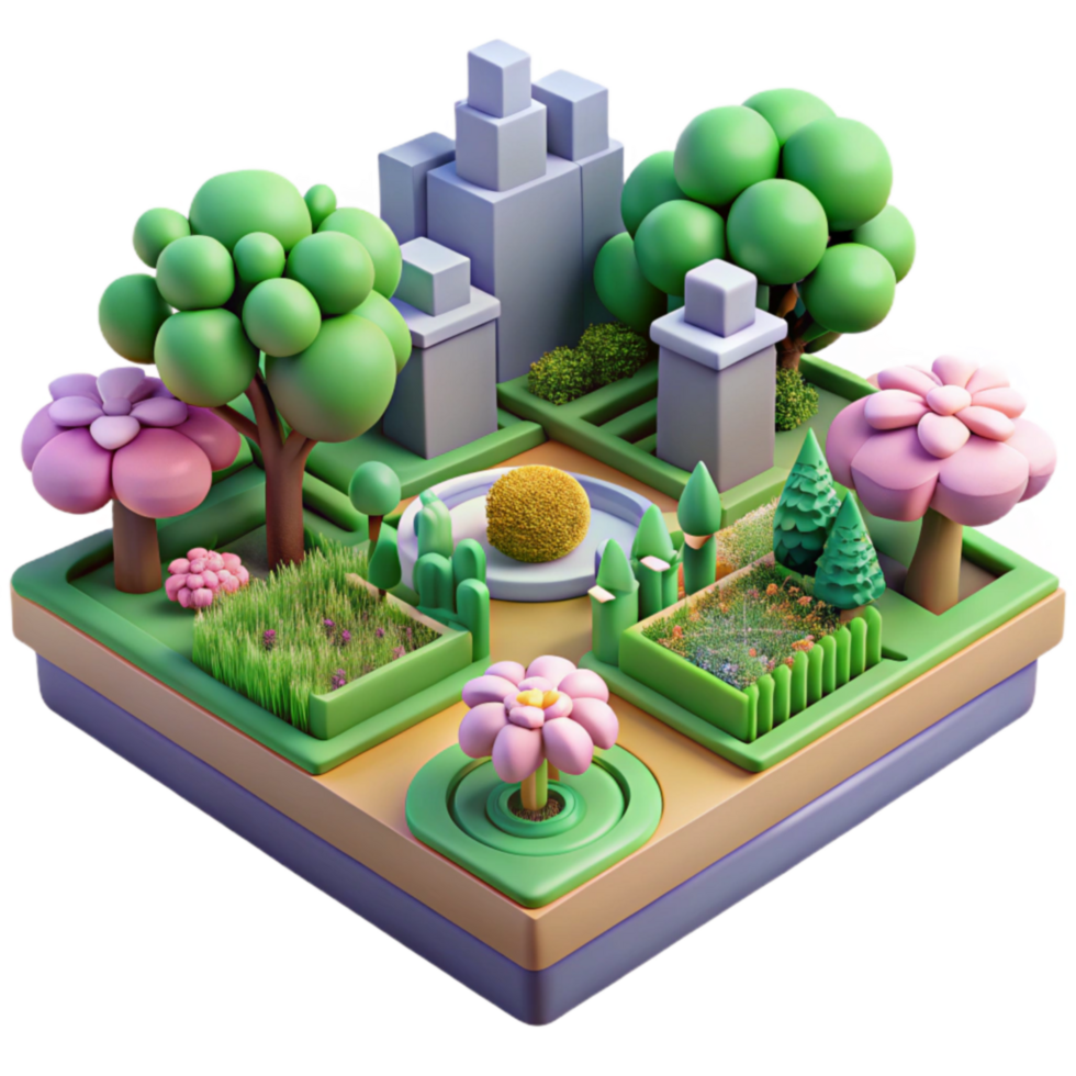 Miniature Garden Design 3D Model of a Charming Park png