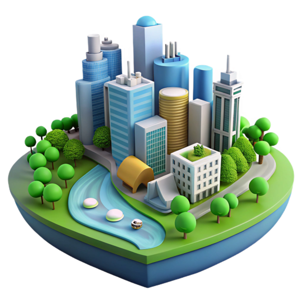 Urban Landscape Cityscape with Parks and Waterways png