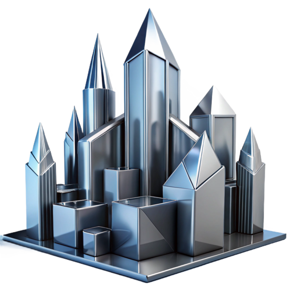 Futuristic Cityscape Geometric Metal Structures png
