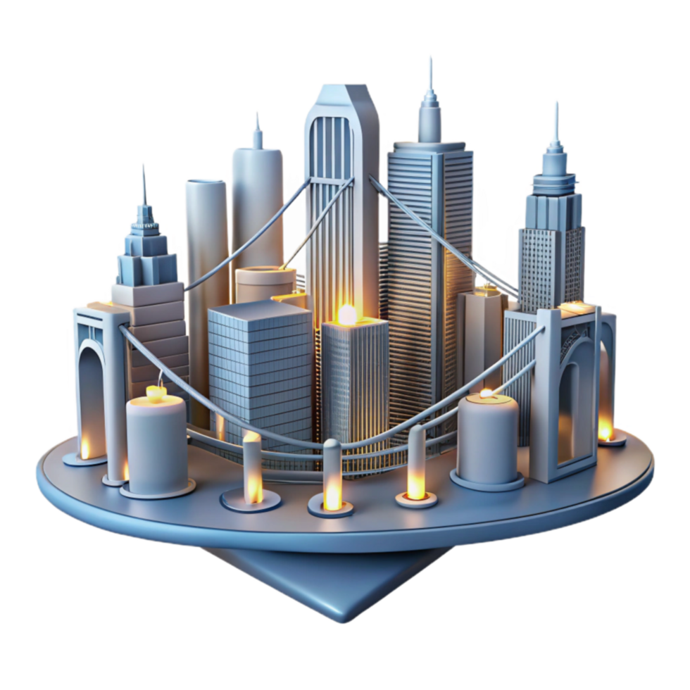 Cityscape Candlelight Illuminated Urban Model png