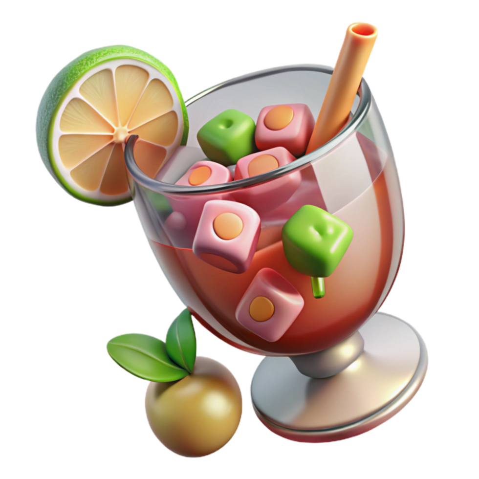 Refreshing Summer Drink with Colorful Cubes png