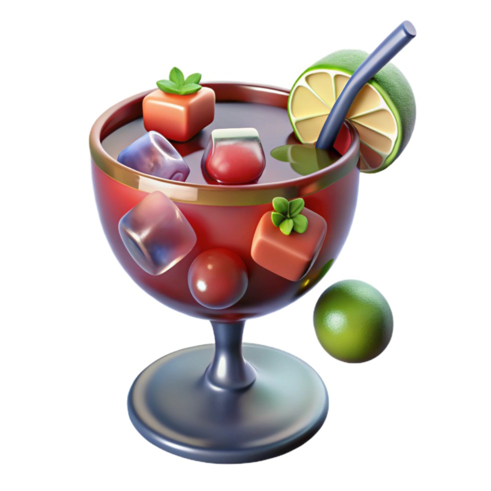 Refreshing Red Cocktail with Ice Cubes and Lime png