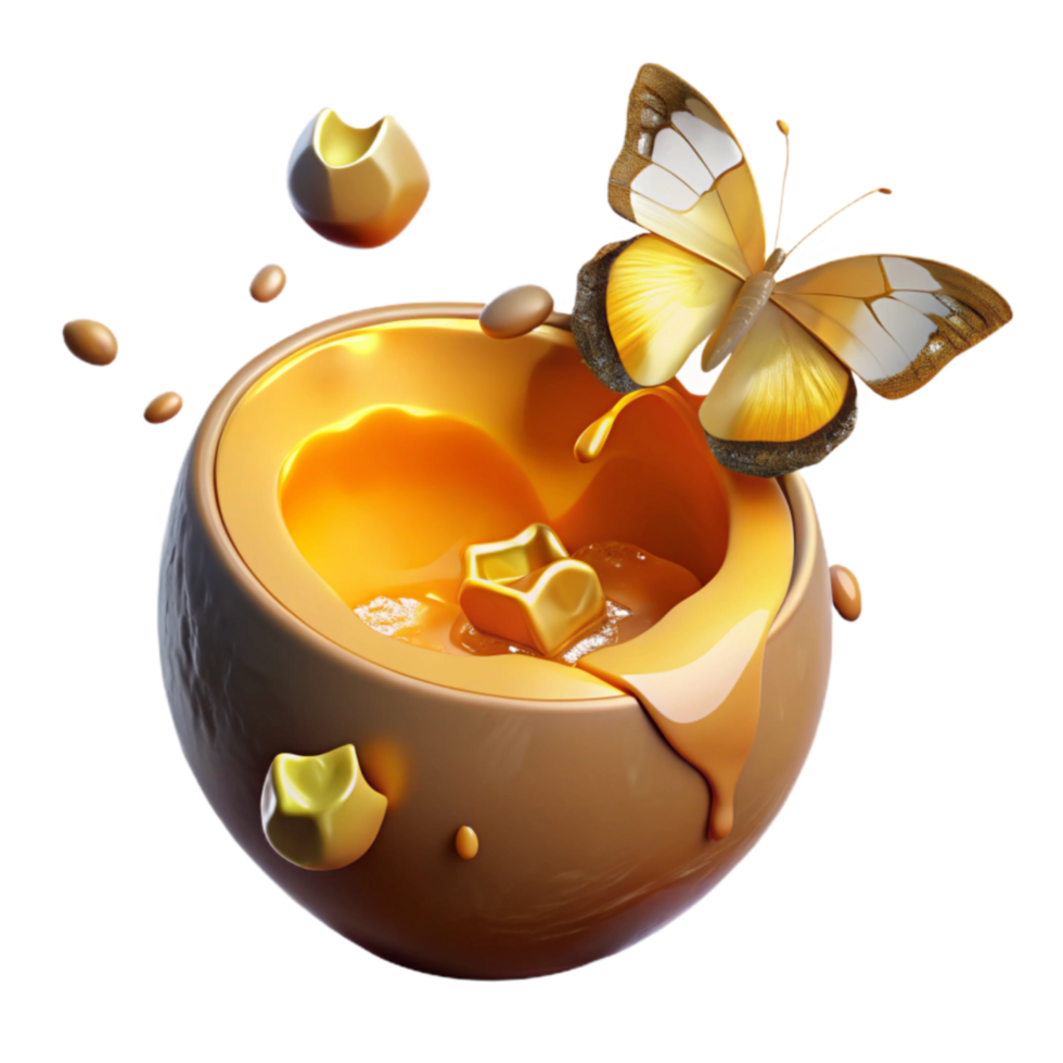 Golden Butterfly Caramel Delight 3D Render png