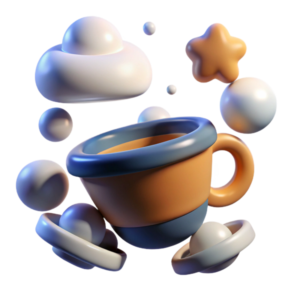 3D Render Coffee Cup with Abstract Shapes png