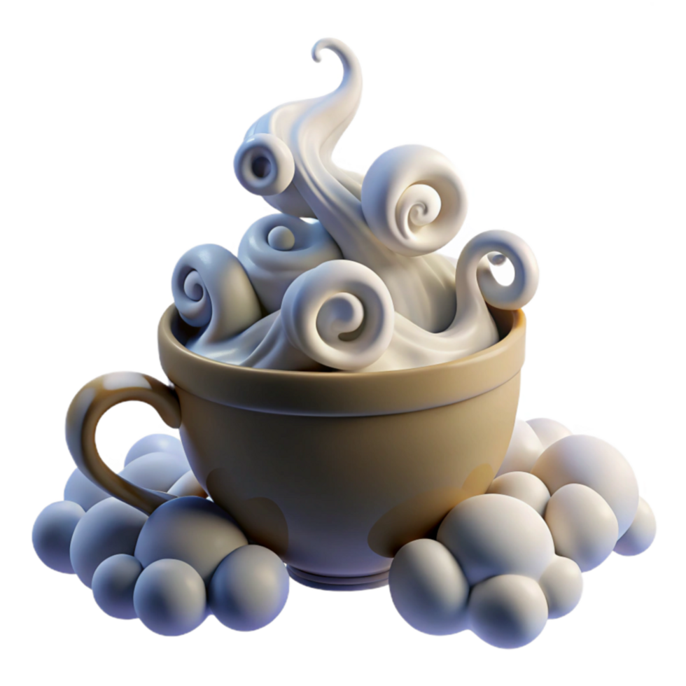 Whimsical Steaming Cup 3D Render of Creamy Delight png