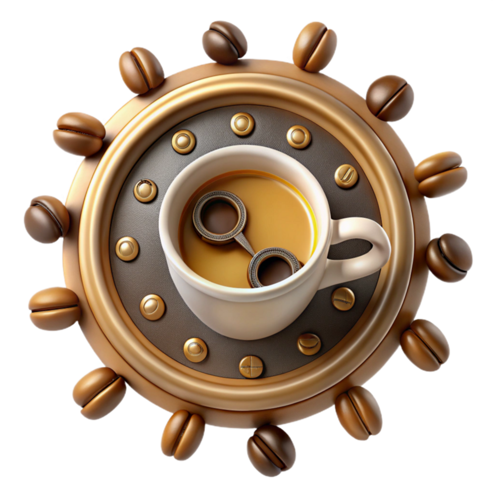 Steampunk Coffee Espresso in a Gear Clock png