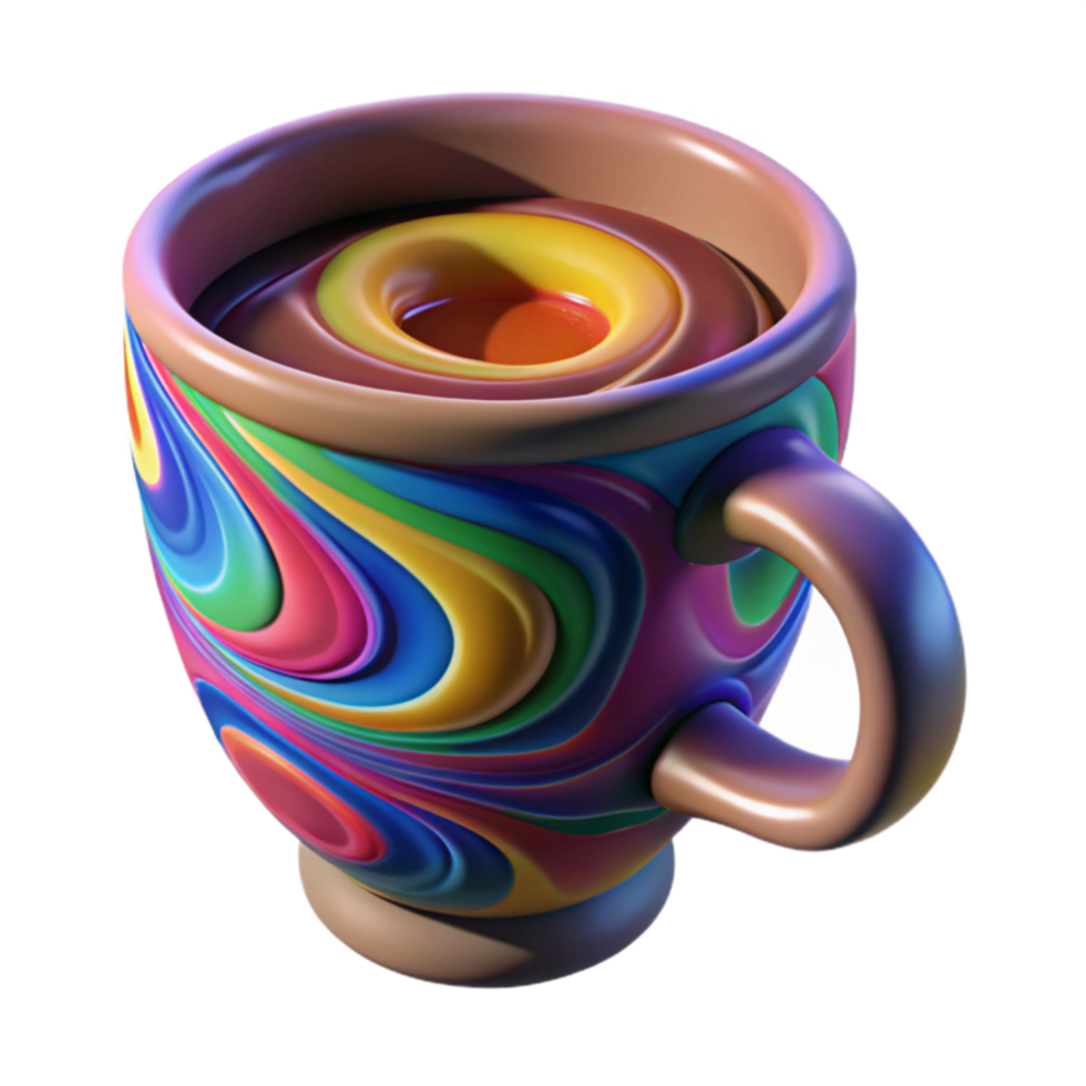 Whimsical Rainbow Mug with Swirling Drink png