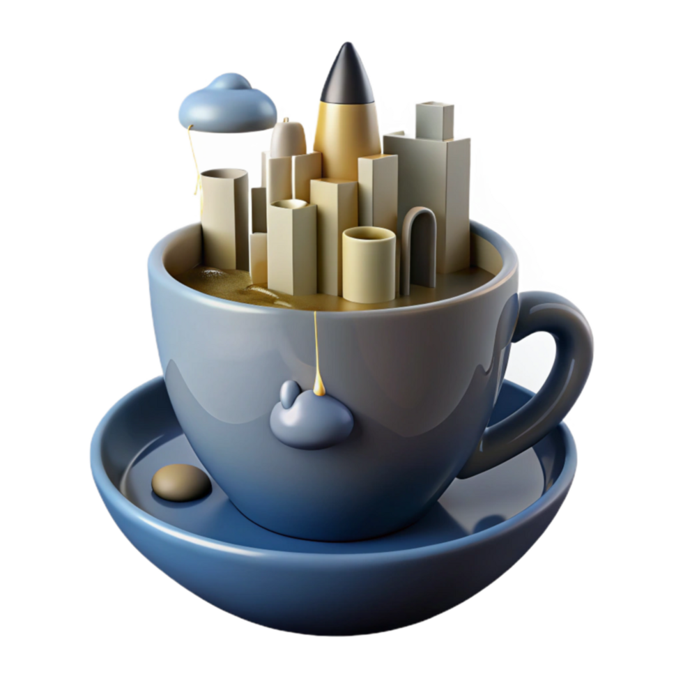 Miniature City in Coffee Cup A Surreal 3D Render png