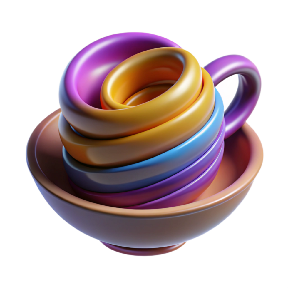 Abstract Colorful Rings in Bowl 3D Render png
