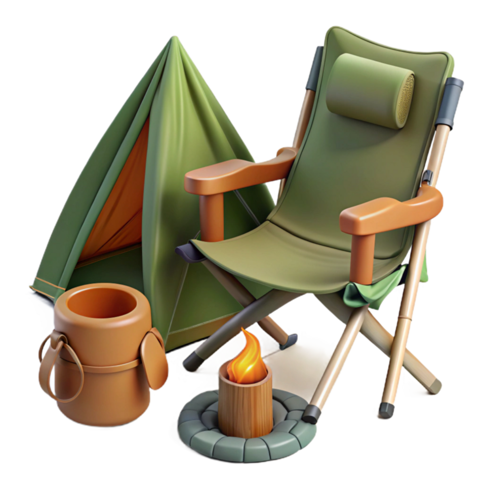 Camping Scene Tent, Camp Chair, and Campfire png