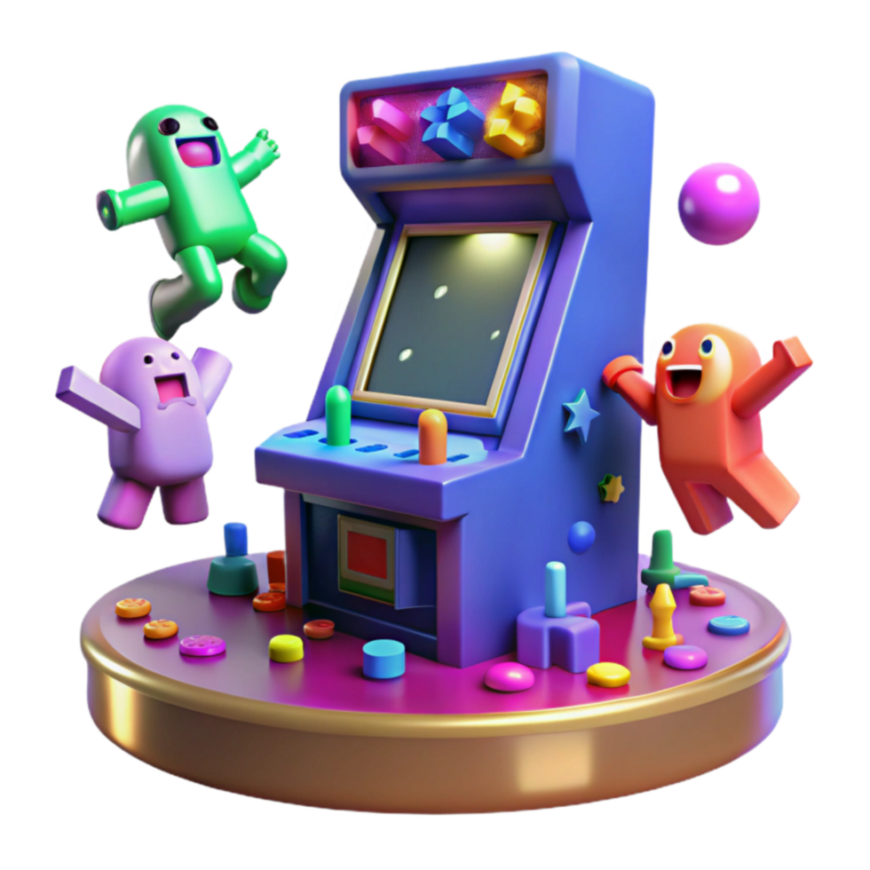 Retro Arcade Fun Joyful Characters Classic Gameplay png