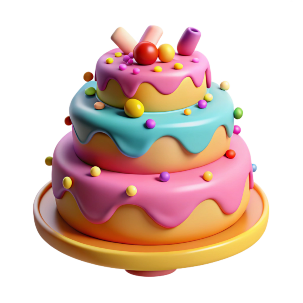 Three-Tiered Cake with Colorful Candy png