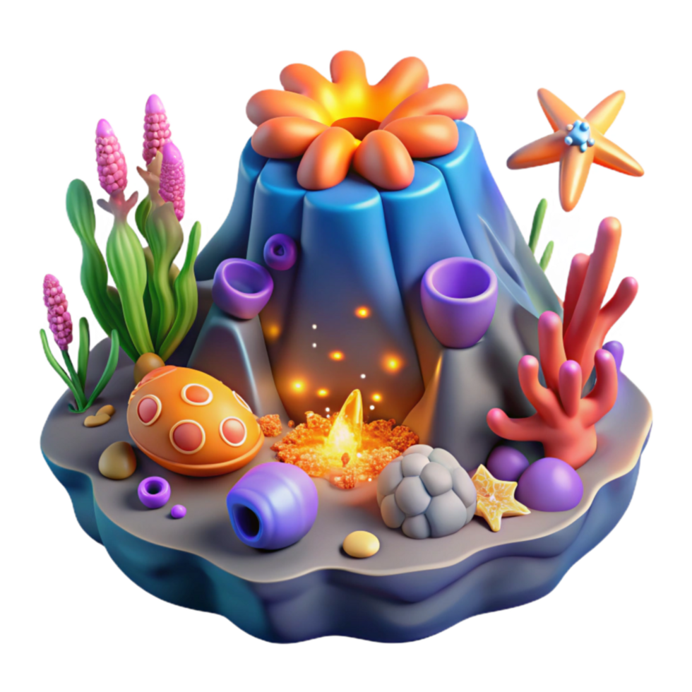 Undersea Volcanic Reef 3D Render of Ocean Life png