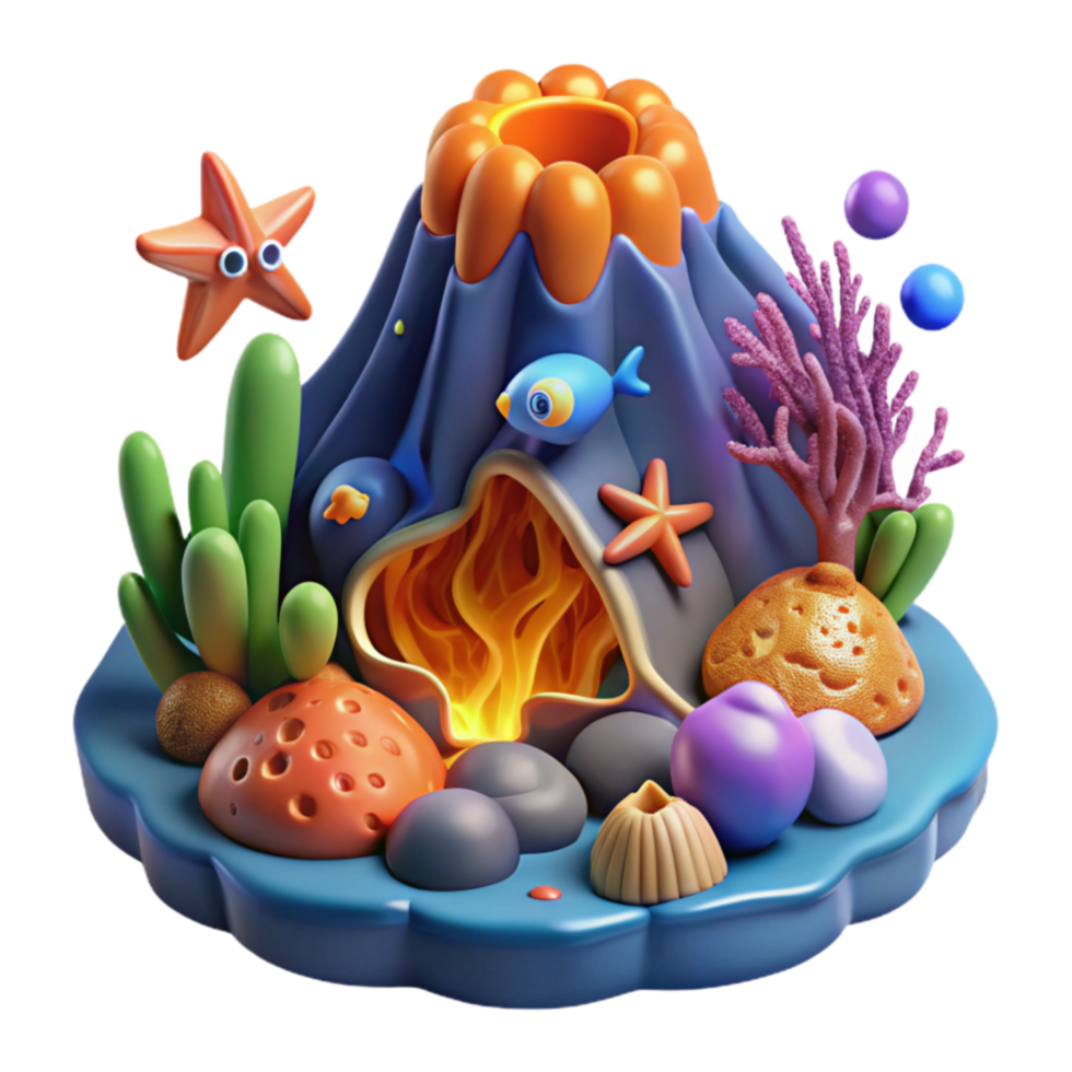 Undersea Volcano 3D Render Colorful Coral Reef Scene png