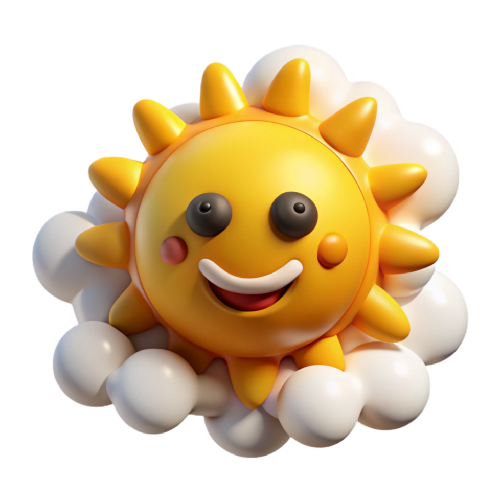 Happy Sun in Clouds 3D Render of Cute Sunny Day png