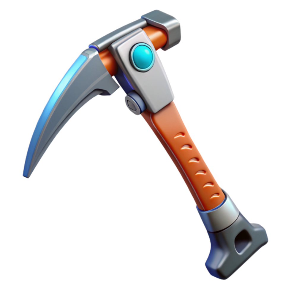 Futuristic Pickaxe Mining Tool with Orange Handle png