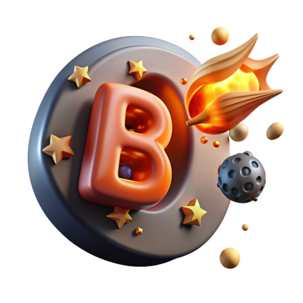Cosmic Letter B 3D Render of Burning Star png