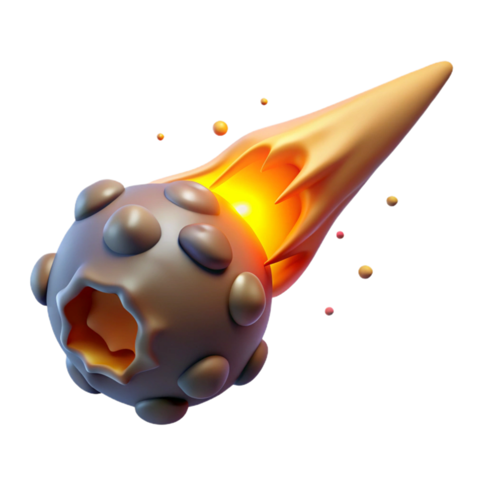 Fiery Meteoroid Space Rock, Comet Trail, 3D Render png