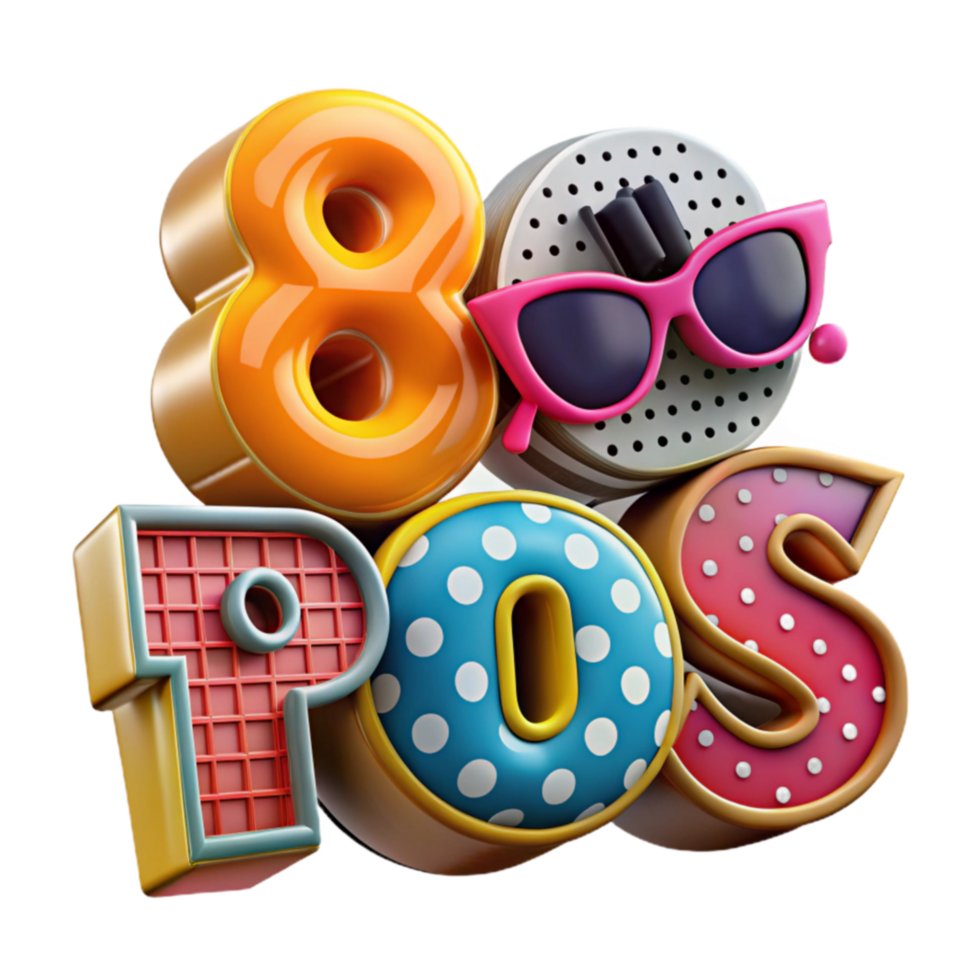 80s Pop Culture Retro Style, Bright Colors, Fun Designs png
