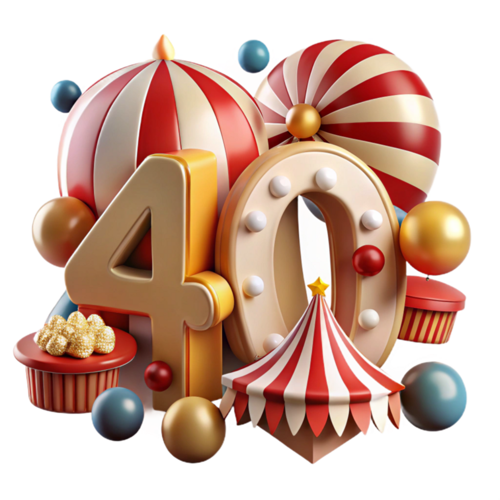 40th Birthday Carnival Festive 3D Number Design png