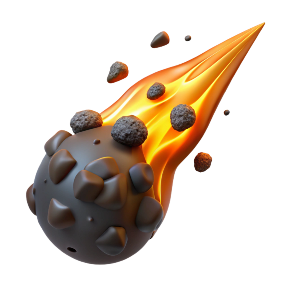 Fiery Meteoroid Cosmic Rock and Burning Trail png