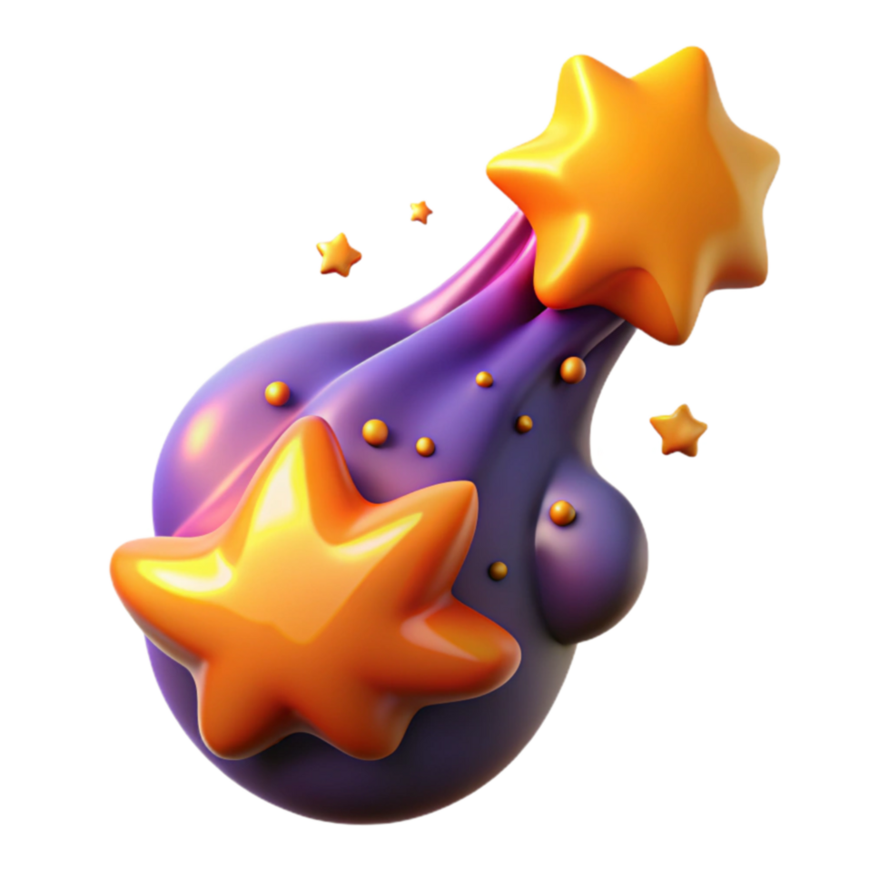 Purple Comet with Stars 3D Render png