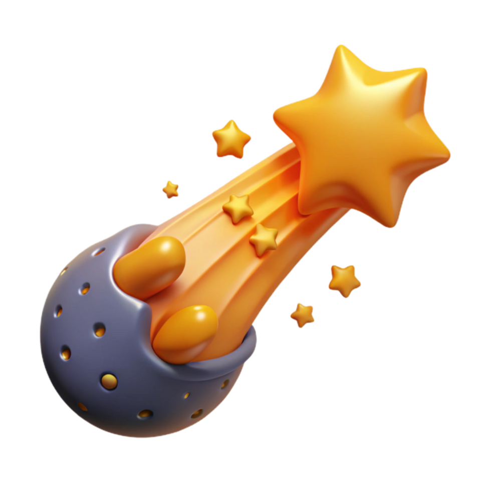 Shooting Star 3D Render Celestial Event, Cosmic Design, Orange, Stars, Galaxy, Night Sky, Fantasy, Space, Magical png