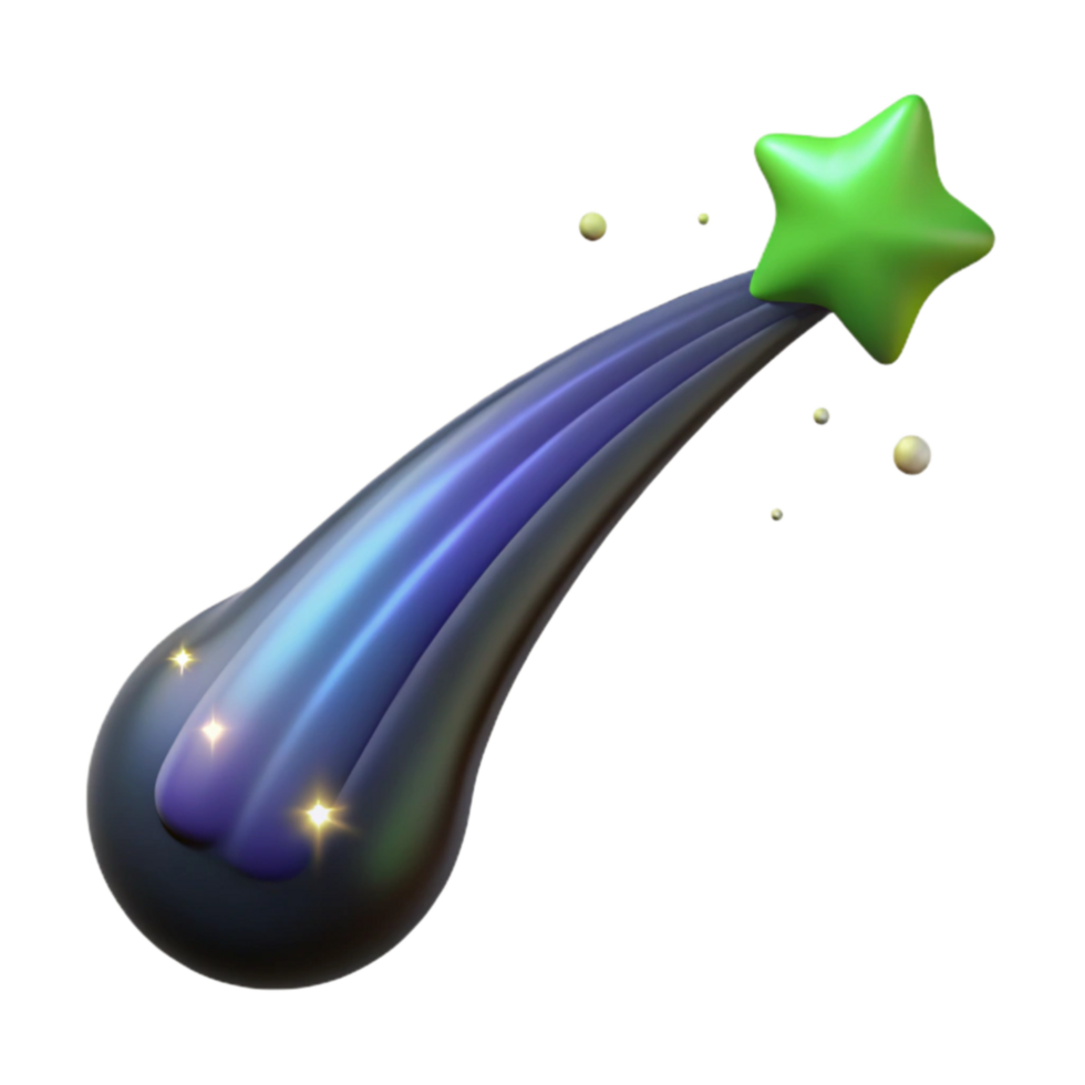 Shooting Star 3D Render Iridescent Trail, Bright Star png