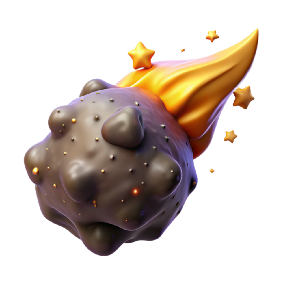 Cosmic Rock 3D Render of Asteroid with Trail png