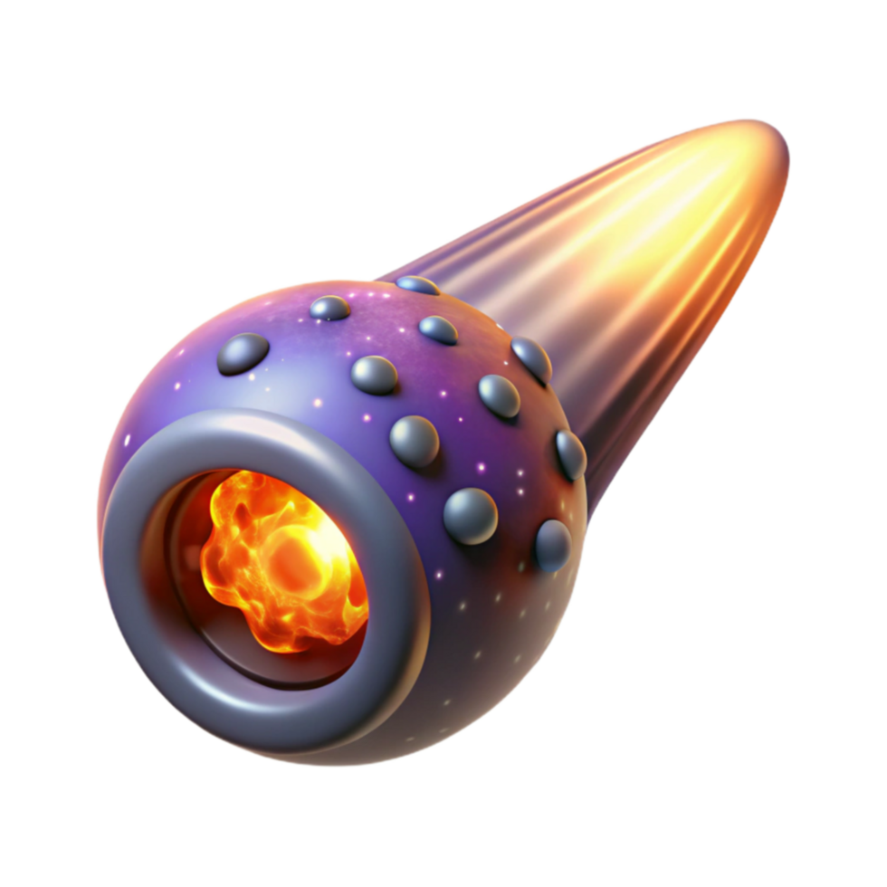 Cosmic Projectile 3D Render of Fiery Spacecraft png