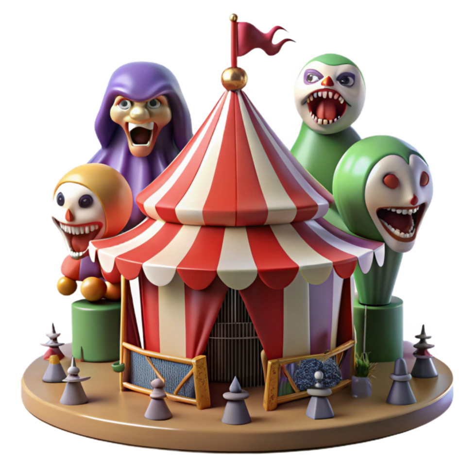 Creepy Carnival 3D Render of a Sinister Tent and Figures png