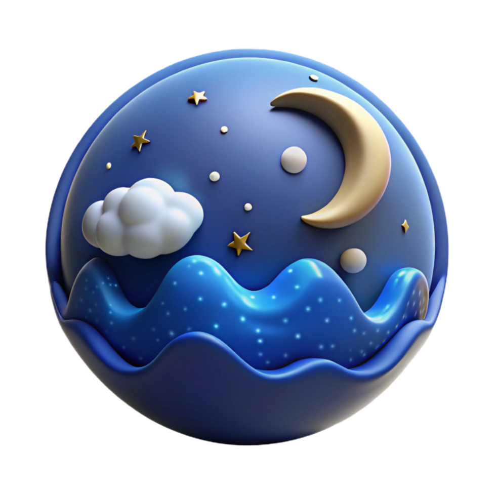 Night Sky Sphere 3D Render of Moon, Stars, and Clouds png
