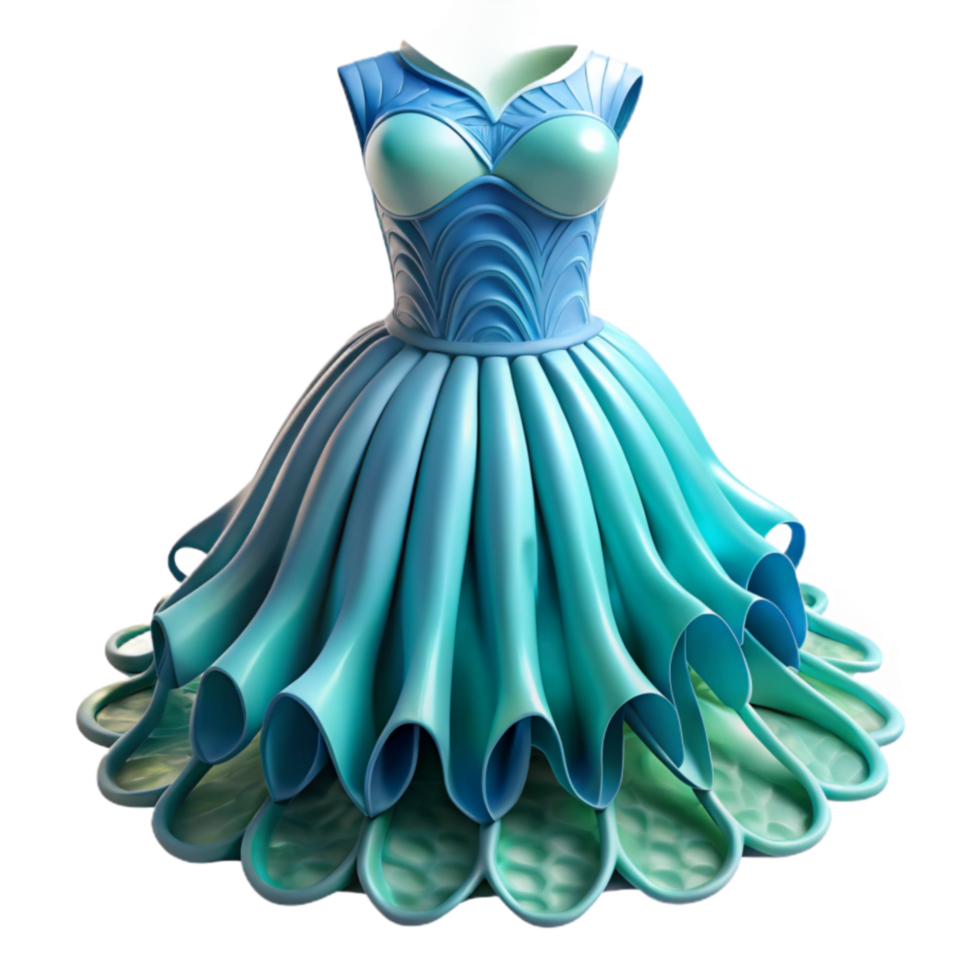 Aqua Ball Gown 3D Render of Elegant Formal Dress png