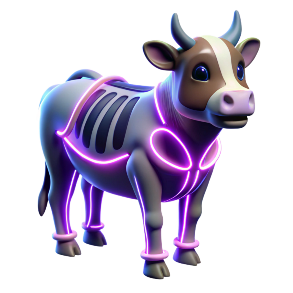 Neon Cow 3D Render of Illuminated Bovine png