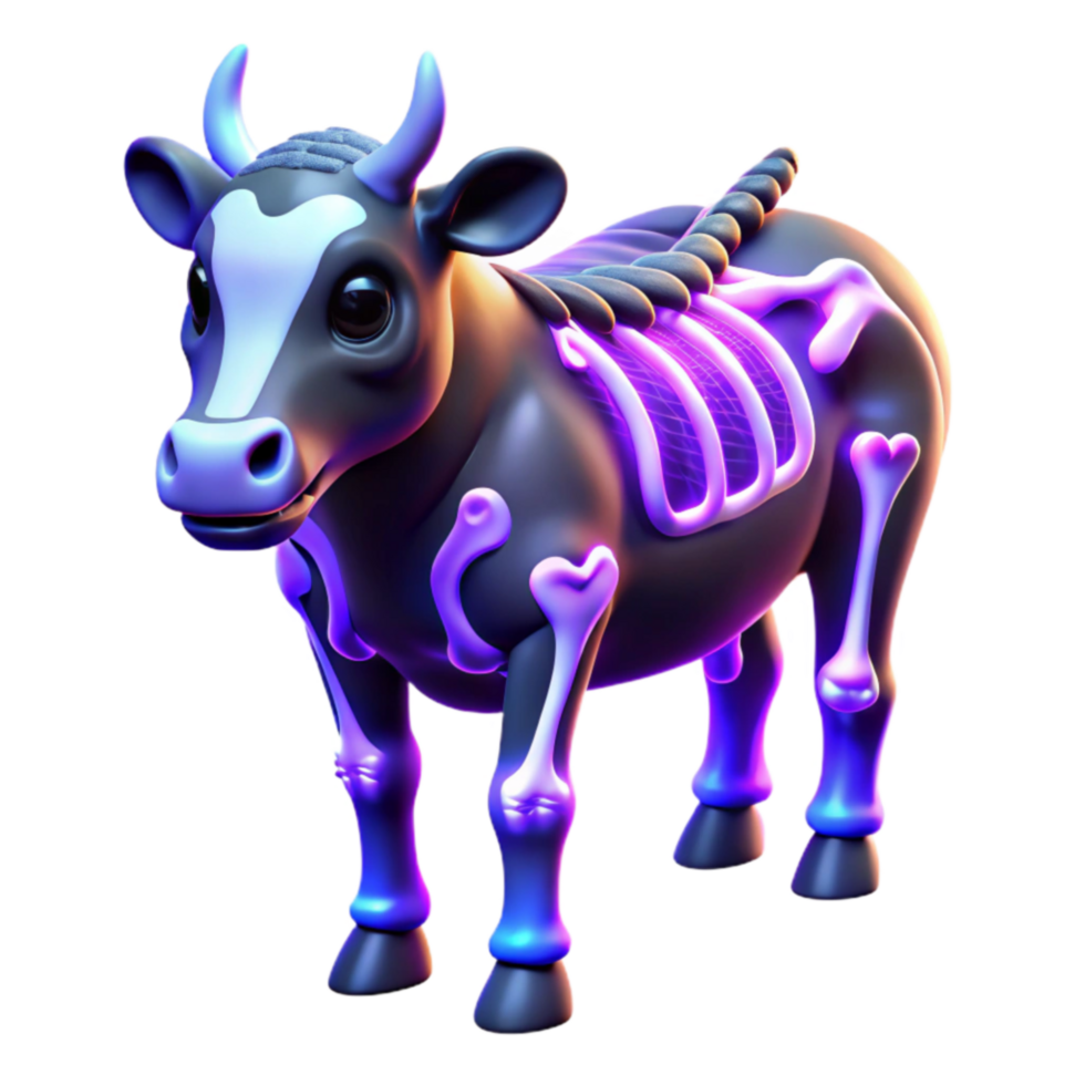 Glowing Skeleton Cow 3D Render png