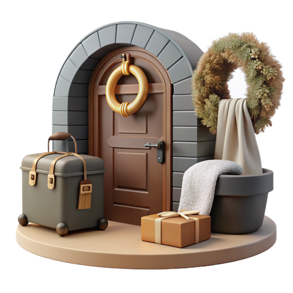 Arrival Festive Doorway with Gift Luggage png