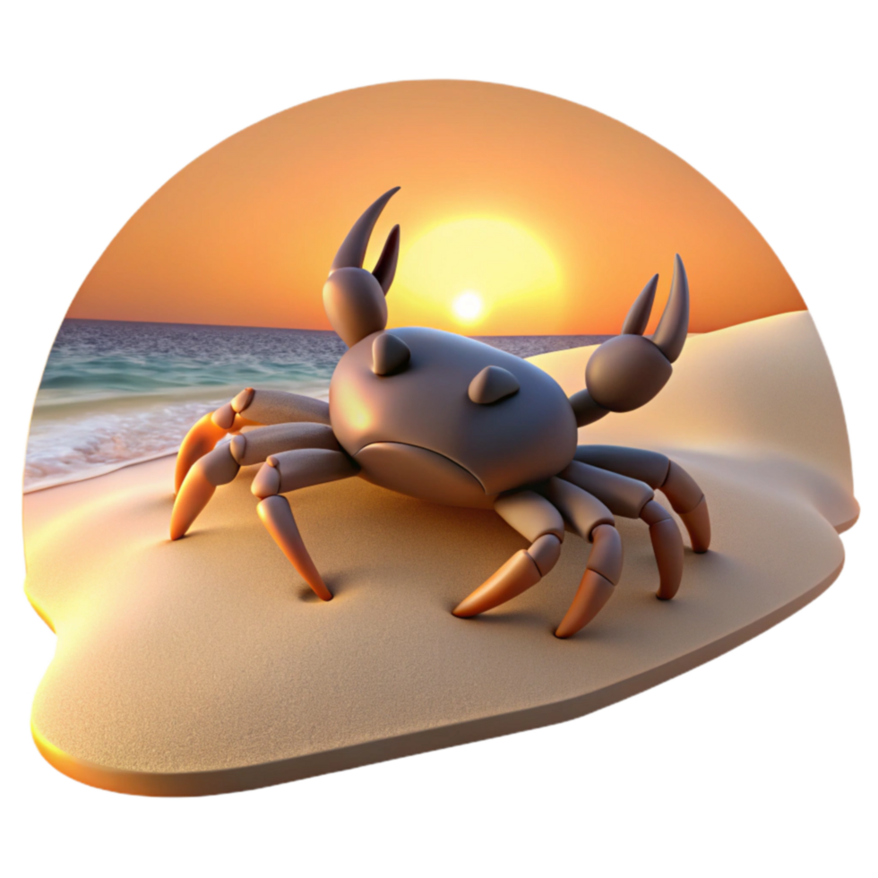Sunset Beach Crab 3D Render of Crustacean on Sand png